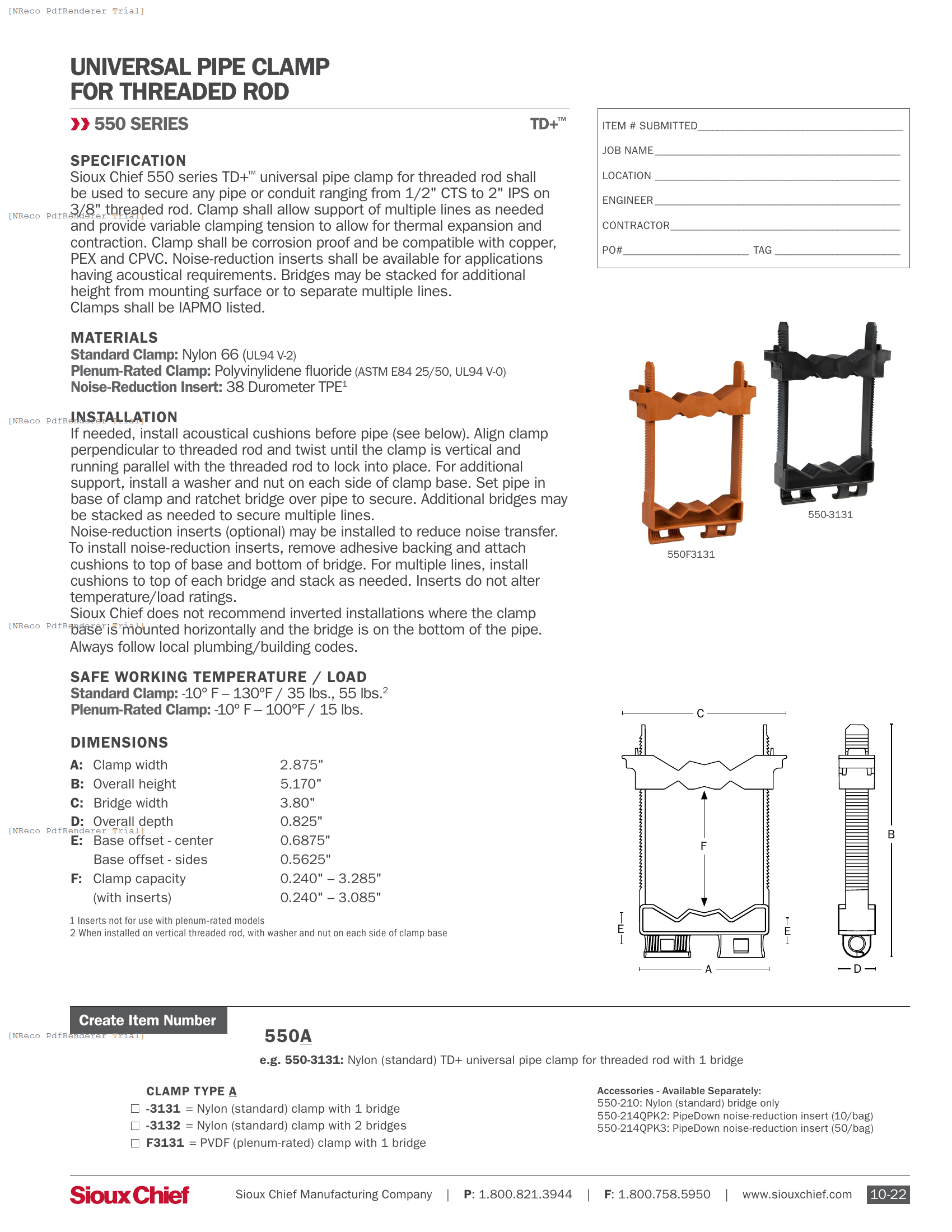 550-31 SERIES -  TDPLUS THREADROD CLAMP - SPEC SHEET.PDF Specification Document